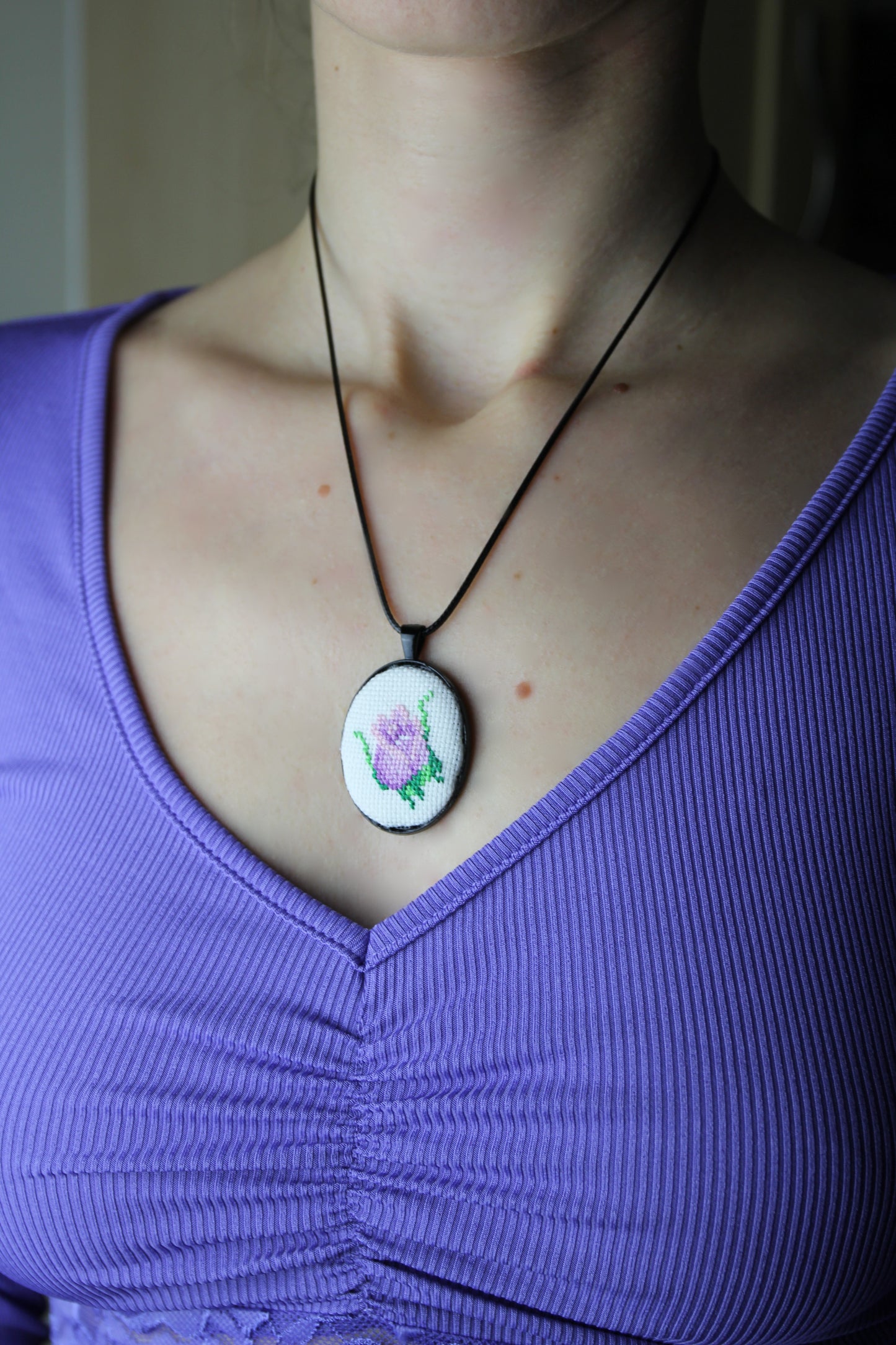 Violet Rose Embroidered Necklace