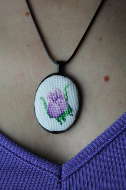 Violet Rose Embroidered Necklace