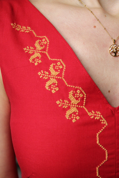 Red Golden Embroidered Vest